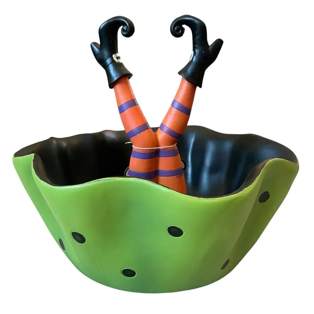 Halloween Witch Legs Candy Bowl 11in Whimsical Trick or Treat Dish NEW